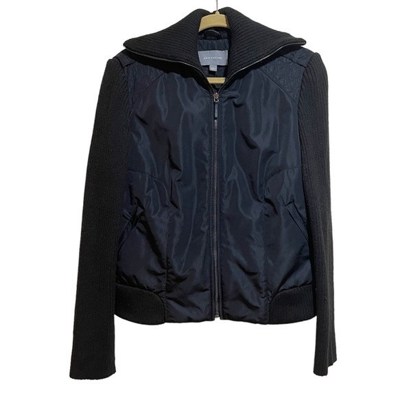 Ann Taylor Jackets & Blazers - Ann Taylor Wool Blend Ribbed Sleeves/Hem Quilted Shoulders Black Jacket Large